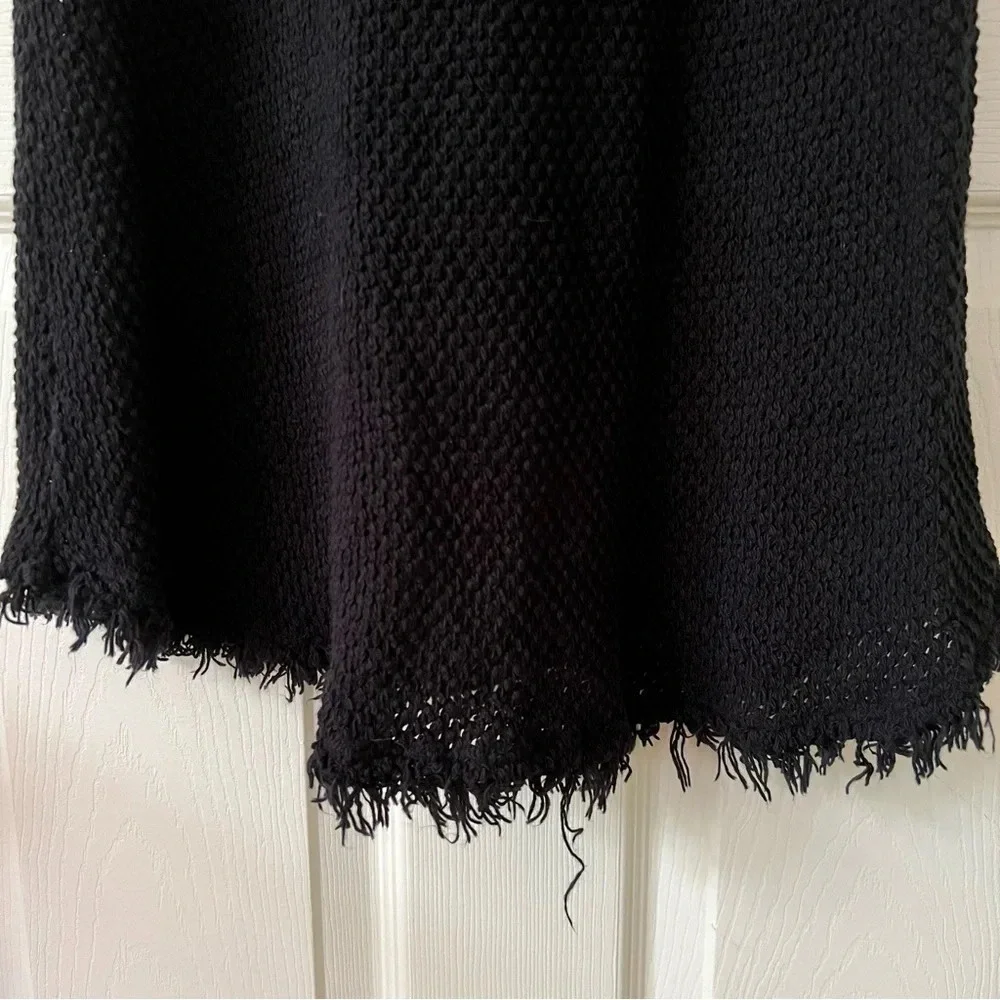VELVET by Graham & Spencer Women Knitwear Dress Small Black Waffle Fringe Cotton